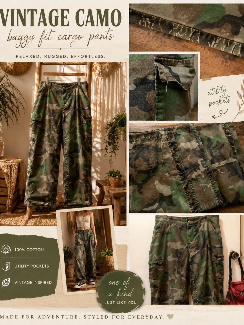 Vintage Camo Baggy Fit Cargo Pants